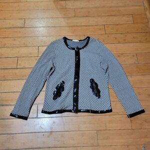 Caprice Black White Print Full Zip Cardigan Sweater Size XLarge